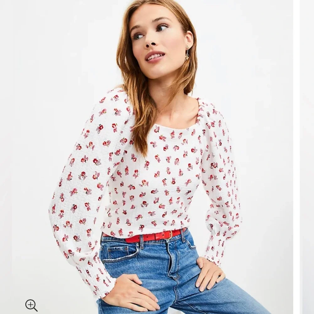 LOFT‎ NWT Women's Floral Puff Sleeve Square Neck Top